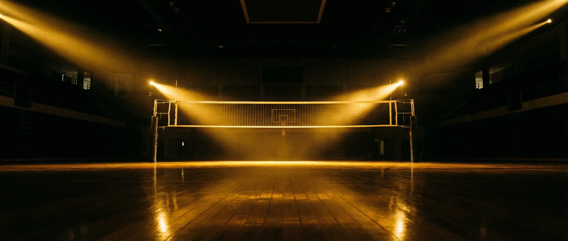 Volleyball arena with dramatic lighting